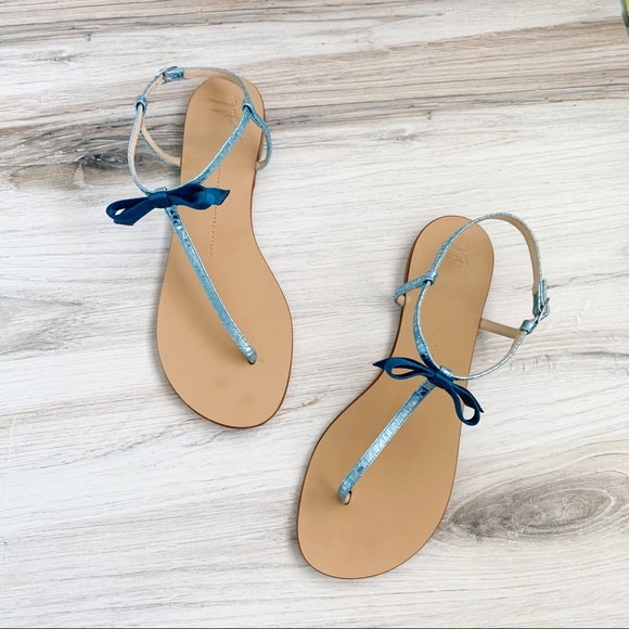Giuseppe Zanotti Shoes - Giuseppe Zanotti Blue Metallic Bow Flat Sandals